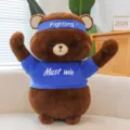 Cute brown plush bear toy with blue headband and t-shirt, soft stuffed animal doll gift. - Brown / 25cm