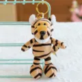 Cute tiger plush keychain, fluffy cartoon animal pendant for bags and car keys accessory. - Deer
