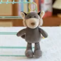 Cute cartoon grey wolf plush toy keychain for bags and keys, soft animal pendant accessory. - Wolf