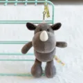Cute cartoon plush rhinoceros keychain fluffy animal keyring bag charm for women and kids decor - Rhino
