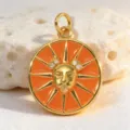 Gold-plated orange enamel sun face pendant, copper inlaid zircon charm for DIY jewelry making. - Style 3 (Pendant)