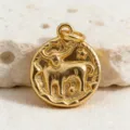 Gold Taurus zodiac coin pendant vintage necklace accessory detailed macro shot - Taurus