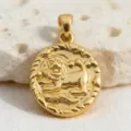 Vintage Gold Lion Coin Pendant Necklace Accessory Chic Zodiac Jewelry Charm for Women - Leo