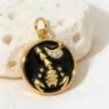 Detailed close-up of a gold-plated zodiac scorpion pendant with black enamel and crystal. - Style 8 (Pendants)