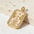 Detailed close-up of gold tarot zodiac charm pendant with sparkling cubic zirconia stones. - Tarot Starry Sky Pendant (Style 9) / Pendant Only (Without Chain)
