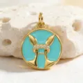 Gold plated turquoise enamel round zodiac pendant with sparkling cubic zirconia stones. - Style 10 (Pendant)