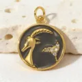 Detailed close-up view of the gold-plated Capricorn zodiac pendant with zirconia stones. - Style 11 (Pendant)