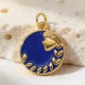 Round enamel zodiac pendant detail, made of copper and cubic zirconia for DIY jewelry. - Style 12 (Pendant)