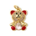 Cute teddy bear gold pendant necklace with shiny cubic zirconia and red enamel details. - Pendant Only (Without Chain) / Red