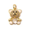 Gold plated crystal teddy bear pendant necklace, cute cubic zirconia charm for stylish wear. - Pendant Only (Without Chain) / White