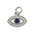 Close-up detail shot of silver evil eye pendant with sparkling clear zirconia and dark blue stone. - Pendant Only / Silver