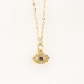 Gold evil eye pendant necklace with blue center stone and crystal pavé details for women. - Pendant Necklace Set / Gold