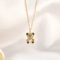Exquisite gold-plated crystal bear pendant necklace with sparkling pavé rhinestones detail. - Pendant And Necklace Set / Black