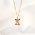 Gold-plated rhinestone cute bear necklace pendant detail close-up sparkling zircon - Pendant And Necklace Set / Red