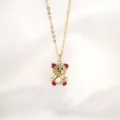 Gold-plated cute crystal teddy bear pendant necklace sparkling luxury jewelry gift for women - Pendant And Necklace Set / Purple