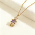 Collar de niña chapado en oro con piedra violeta y circonita para uso diario elegante. - Niña-Junio