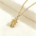 Colgante de collar de niña chapado en oro con circonita cúbica amarilla brillante. - Niña-Agosto