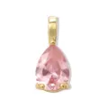 Primo piano dettagliato di un incantevole ciondolo in cristallo rosa con placcatura. - Oro Ottobre