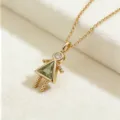 Collar con colgante de niña chapado en oro con piedra verde y circonita brillante. - Niña-Noviembre
