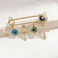 Gold evil eye safety pin pendant cross charm stylish jewelry accessory fashion piece. - Style 6 (Pendant)