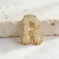 Ciondolo lettera bolla in zircone placcato oro moda collana hip hop variante accessorio - Lettera R / Taglia S