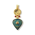 Byzantinischer vergoldeter Anhänger mit blauem Emailleherz und Münzrelief für DIY Schmuck. - Retro Porträt Münzanhänger (L202512-32) / Blauer Emaille König