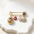 Gold evil eye safety pin pendant, vintage crystal charm diy jewelry accessory variant. - Style 1 (Pendant)