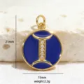 Gemini zodiac charm, round blue enamel pendant with cubic zirconia for DIY jewelry making. - Style 1 (Pendant)