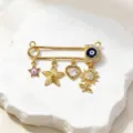 Gold evil eye safety pin pendant retro charm variant stylish handmade jewelry accessory - Style 3 (Pendant)