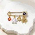 Gold evil eye safety pin pendant versatile crystal charm brooch for DIY handmade jewelry accessories - Style 4 (Pendant)