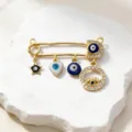 Gold Evil Eye Safety Pin Pendant Vintage Aesthetic Charm DIY Jewelry Making Accessory - Style 6 (Pendants)