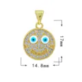 Colgante de cara sonriente mal de ojo de cobre chapado en oro circonita micro pavé 17mm - Estilo Smiley Clásico