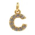 Detailed close-up of a gold-plated letter C pendant micro-paved with sparkling zircon stones. - Letter C