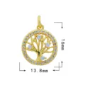Ciondolo albero della vita in zircone cubico placcato oro, misura 16x13,8mm accessorio moda. - Circa 16x13.8mm
