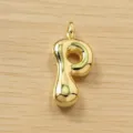 Colgante de letra burbuja dorada, lindo dije de alfabeto gordito para hacer joyas de collar. - Letra P / Dorado
