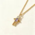 Collar con colgante de figura chapado en oro con piedra de nacimiento morada y circonita clara. - Niño-Junio