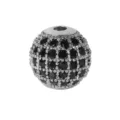 Micro Pave Schwarzer Zirkon Runde Abstandshalter Perle DIY Schmuckkomponente Silber Metall Ball - Schwarzer Strass - Platin