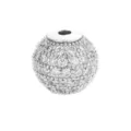 Nahaufnahme Detailansicht von rundem Zirkonia Pave Abstandhalter Perle fuer DIY Schmuck - Weißer Strass - Platin