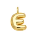 Gold letter E pendant close up, cute chunky alphabet charm detail shot for necklace making. - Gold E