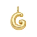 Close-up detail of 18k gold plated puffy letter G pendant charm, sleek metallic shine accessory. - Gold G