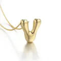 Gold puffy letter pendant necklace detail, 18k gold plated initial charm jewelry for women. - Letter V