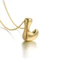 Gold bubble letter pendant necklace for women, elegant smooth initial metal jewelry. - L