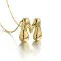 Gold bubble letter M pendant necklace, elegant minimalist fashion jewelry for women. - M