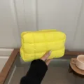 Yellow quilted cosmetic bag, trendy puffer handbag, casual minimalist daily storage pouch. - Yellow