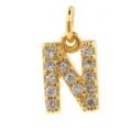 Close up detail view of the 18k gold plated micro pave zircon letter N pendant accessory. - Letter N