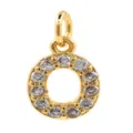 Close up detail of the gold letter O pendant showcasing sparkling micro pave cubic zirconia stones. - Letter O