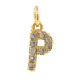 Gold plated copper micro paved cubic zirconia letter P pendant jewelry accessory detail. - Letter P