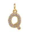 Detail view of copper micro-paved cubic zirconia letter Q pendant, 18k gold plated DIY charm. - Letter Q