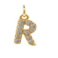 Gold plated copper micro paved zircon letter R charm DIY jewelry making pendant accessory - Letter R