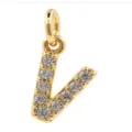 Gold plated copper micro-paved cubic zirconia letter V pendant charm for DIY jewelry making. - Letter V